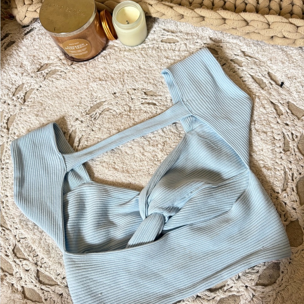 Light Blue Ribbed Knot Front Top - Picture 2 of 2